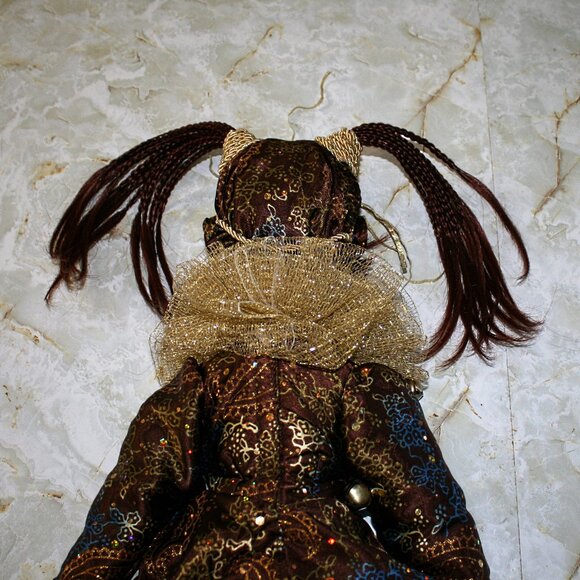 ARTISAN Mardi Gras Doll Gold Velvet Folk Art Holiday Decor Collectible Handmade - Picture 5 of 13